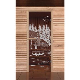 Дверь для бани и сауны стеклянная 'Банька в лесу', 190×70см, 6мм, бронза Ош