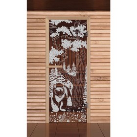 Дверь для бани и сауны 'Мишка в лесу' бронза, 6мм, УФ-печать, 190х70см, Добропаровъ Ош