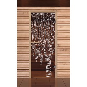 Дверь для бани и сауны 'Берёзка' бронза, 6мм, УФ-печать,размер коробки 190х70см, Добропаровъ Ош