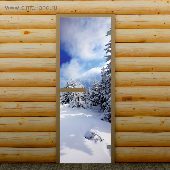 Дверь для бани и сауны Зимний пейзаж, 190 х 67 см, с фотопечатью 6 мм Добропаровъ