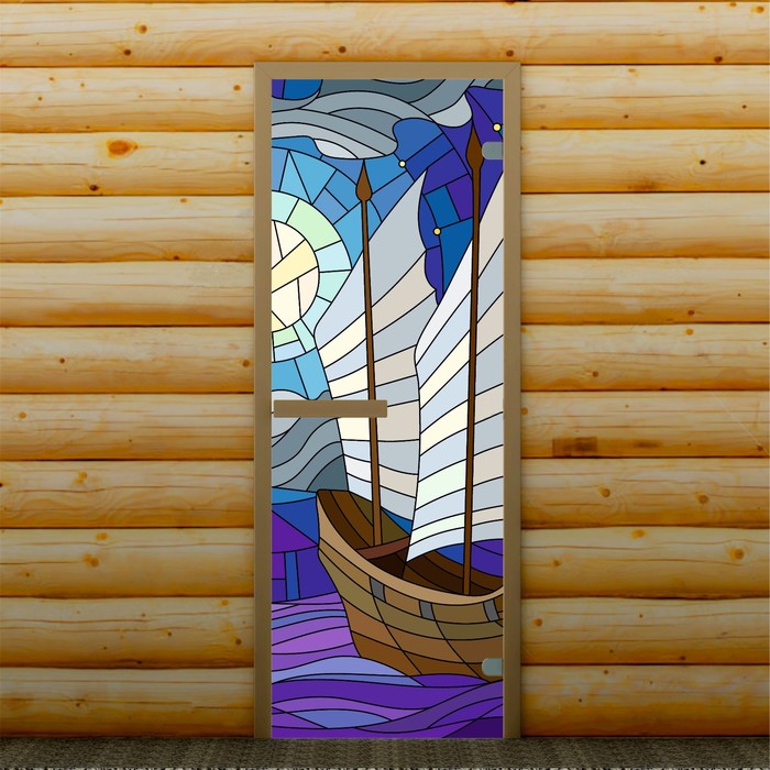 Дверь для бани и сауны "Корабль", 190 х 70 см, с фотопечатью 6 мм Добропаровъ