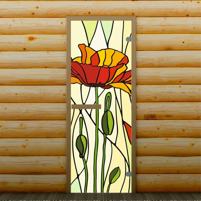 Дверь для бани и сауны "Мак", 190 х 70 см, с фотопечатью 6 мм Добропаровъ