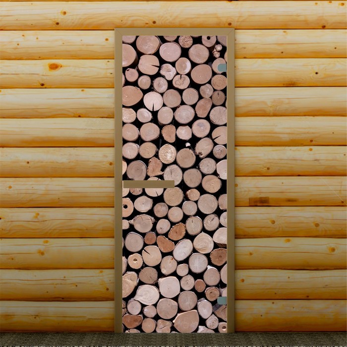 Дверь для бани и сауны "Спилы", 190 х 70 см, с фотопечатью 6 мм Добропаровъ