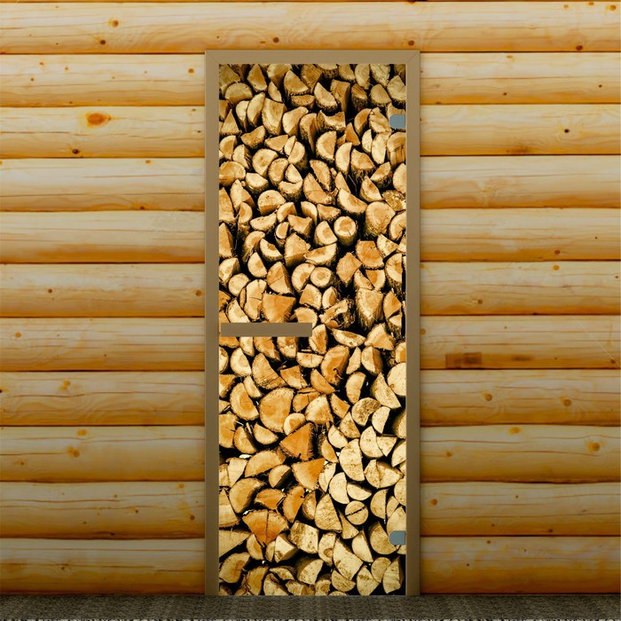 Дверь для бани и сауны "Поленница", 190 х 70 см, с фотопечатью 6 мм Добропаровъ