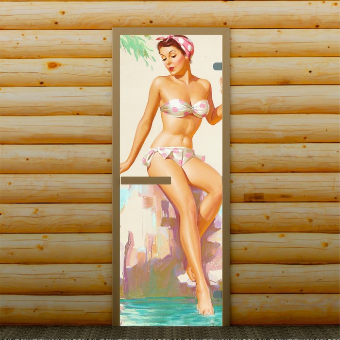 Дверь для бани и сауны "Пин-ап", 190 х 70 см, с фотопечатью 6 мм Добропаровъ