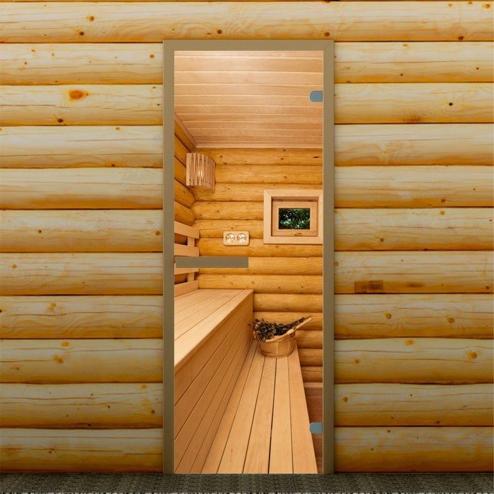 Дверь для бани и сауны "Полок", 190 х 70 см, с фотопечатью 6 мм Добропаровъ