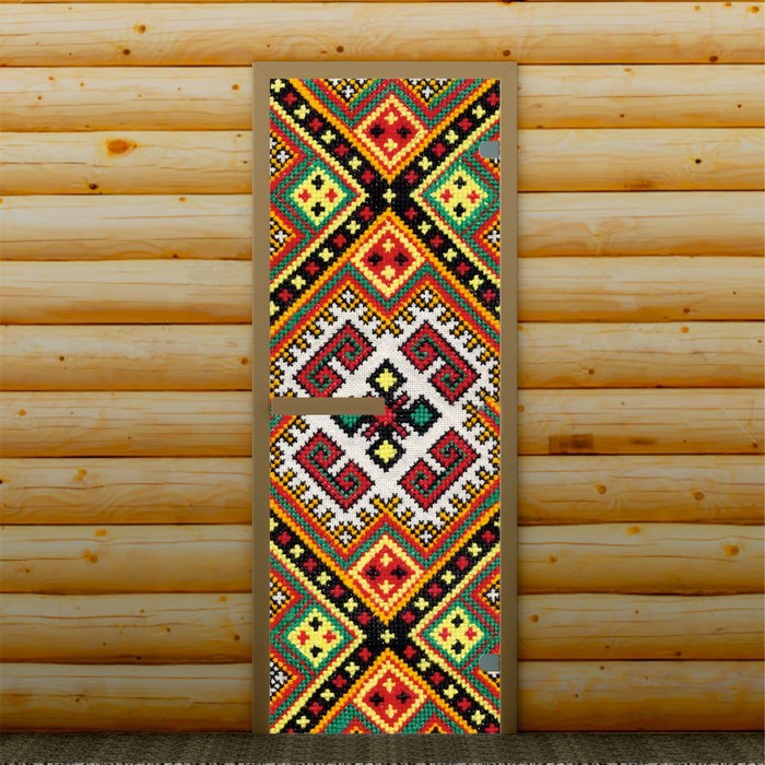 Дверь для бани и сауны "Орнамент", 190 х 70 см, с фотопечатью 6 мм Добропаровъ