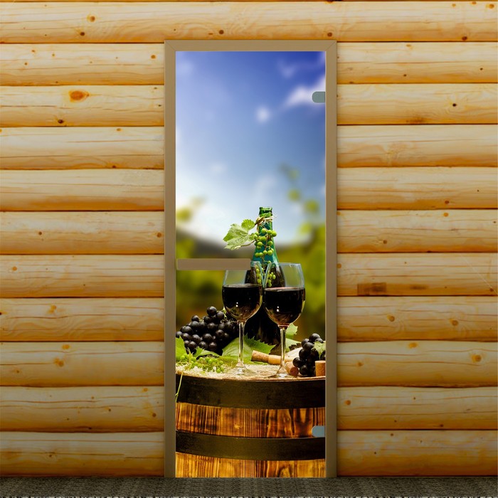 Дверь левое открывание "Бокалы с вином" 190 х 70 см, с фотопечатью 6 мм Добропаровъ