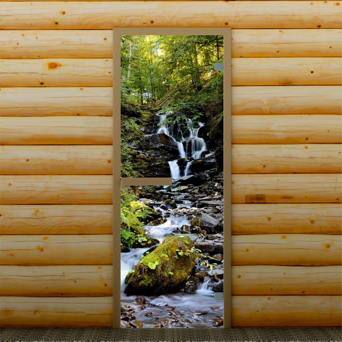 Дверь левое открывание "Горный ручей", 190 х 70 см, с фотопечатью 6 мм Добропаровъ