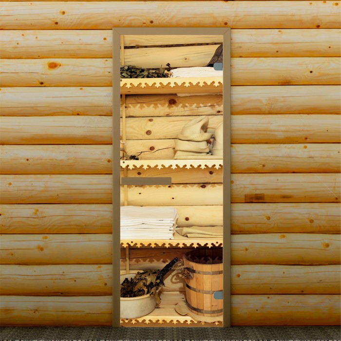 Дверь левое открывание "Банные принадлежности", 190 х70 см, с фотопечатью 6 мм Добропаровъ