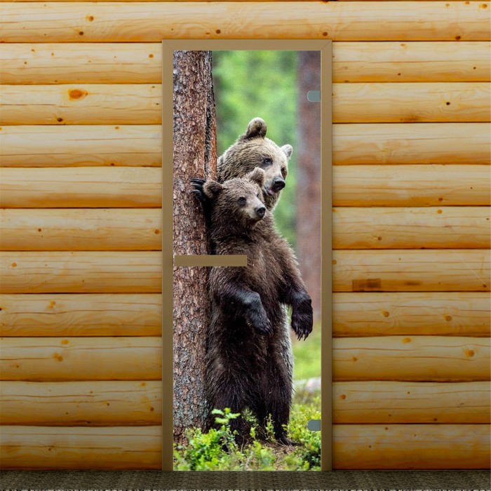 Дверь левое открывание "Мишки у дерева", 190 х 70 см, с фотопечатью 6 мм Добропаровъ