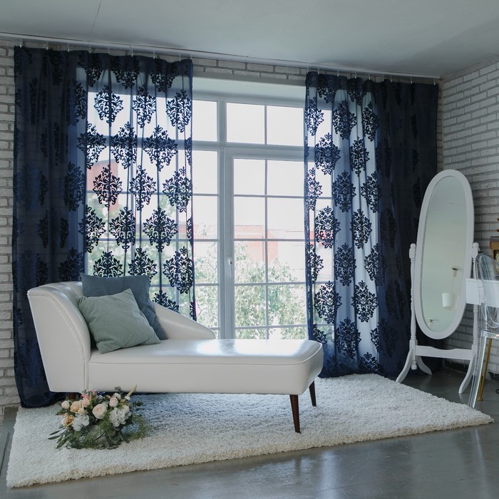 Штора тюлевая сетка с бархатом "Этель" 170х265 см Ренессанс Глубокий океан, 100% п/э