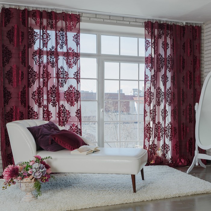 Штора тюлевая сетка с бархатом "Этель" 240х265 см Ренессанс Вишнёвый сад, 100% п/э
