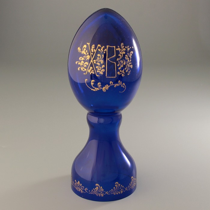 Яйцо пасхальное большое, стеклянное, с ручной росписью на синем фоне