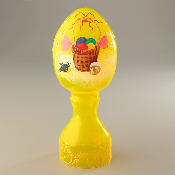 Яйцо пасхальное большое, стеклянное, с ручной росписью на желтом фоне
