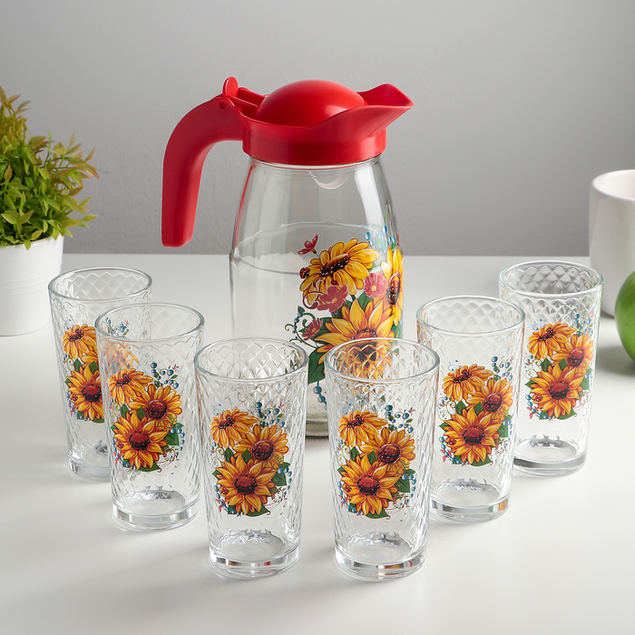 Набор питьевой "Подсолнух", 7 предметов: кувшин 1,5 л, 6 стаканов 250 мл