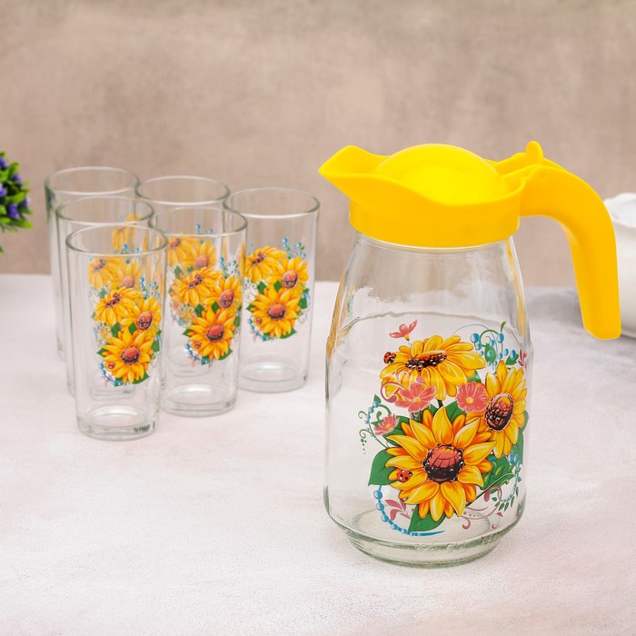 Набор питьевой "Подсолнух", 7 предметов: кувшин 1,5 л, 6 стаканов 250 мл