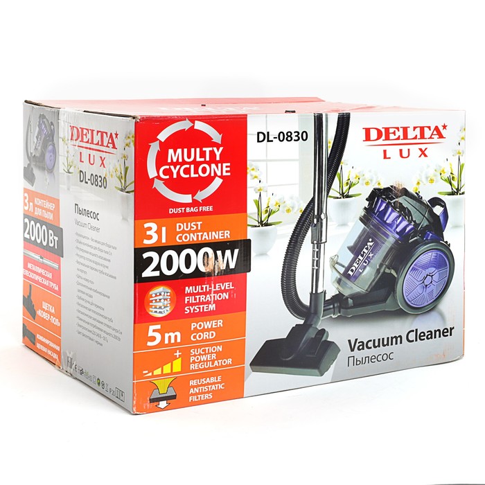 Пылесос DELTA LUX DL-0830, циклонного типа, 2000Вт, фиолетовый