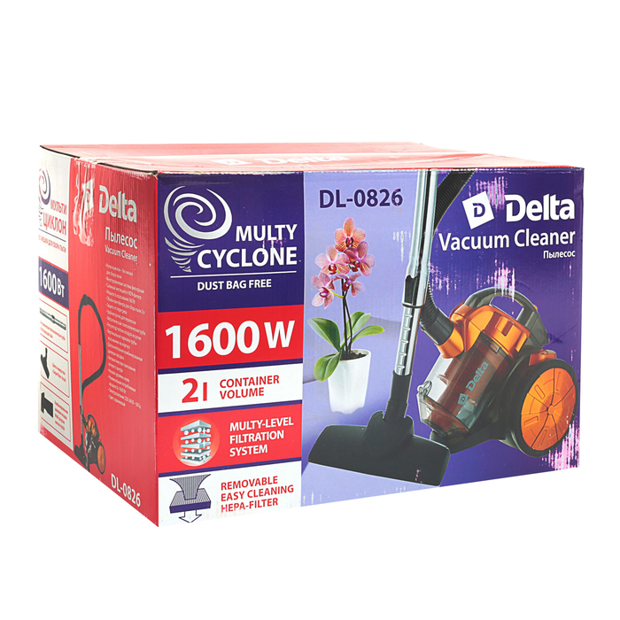 Пылесос DELTA DL-0826, 1600Вт, циклонного типа, оранжевый