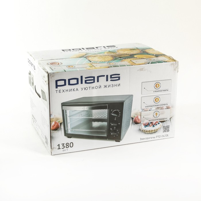 Электропечь Polaris PTO 0620L, 1300 Вт, 20 л, серый Уценка