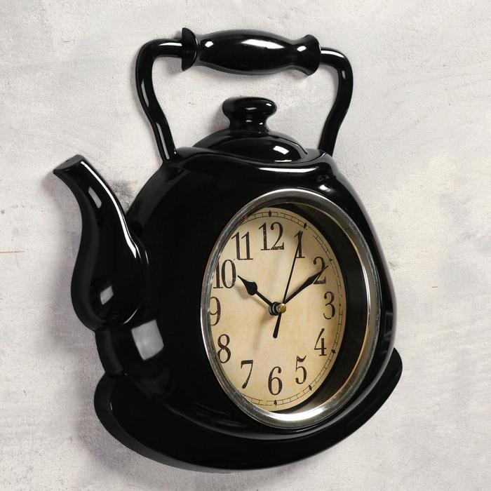 Часы настенные, серия: Кухня, "Чайник", черный, 25х29 см