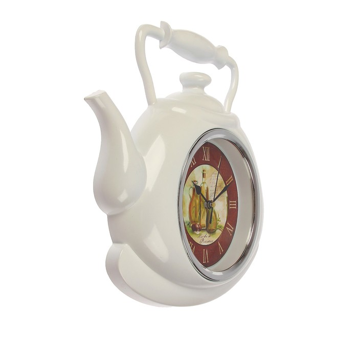 Часы настенные Чайник, белый, ручка сверху, римские цифры, 25*29см