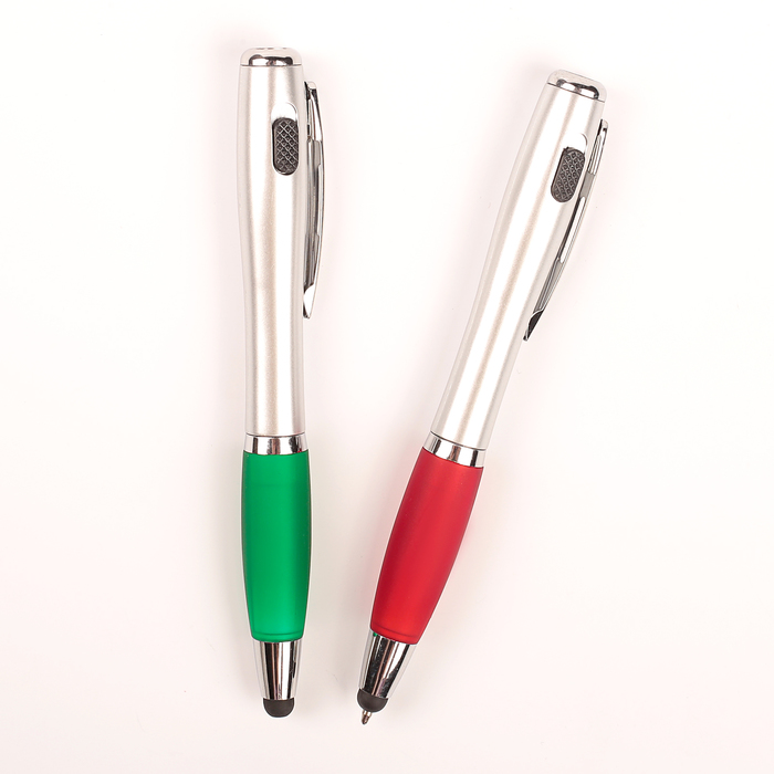 Ручка шариковая-прикол МИКС Фонарик с резиновым держателем+стилус