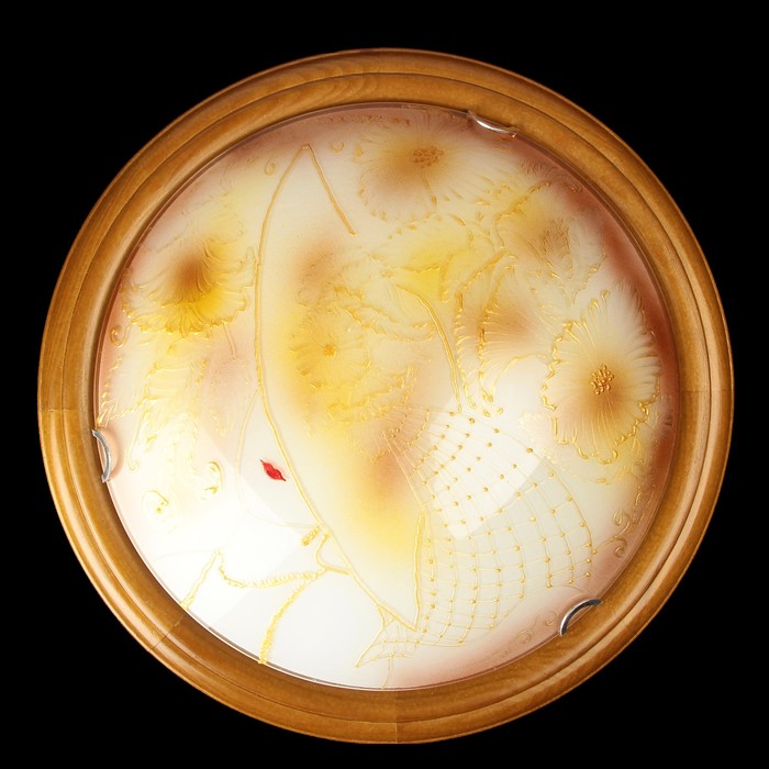 Светильник настенно-потолочный 1904/д "Дама с желтыми цветами" D360 дуб 2x60Вт E27