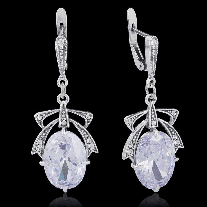 Серьги "Обинье", цвет белый в чернёном серебре