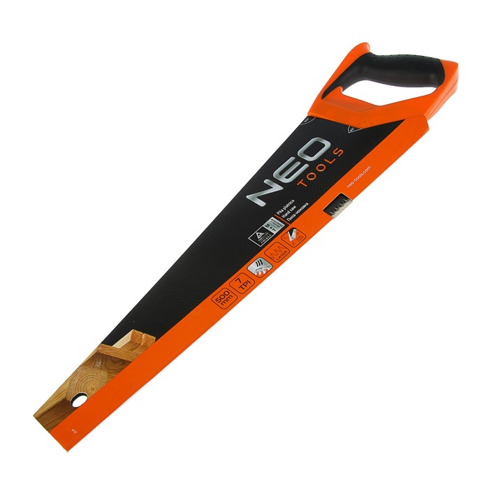 Ножовка по дереву, NEO, 500 мм, 7TPI, 3D лазерная заточка, угольник, тефлоновое покрытие
