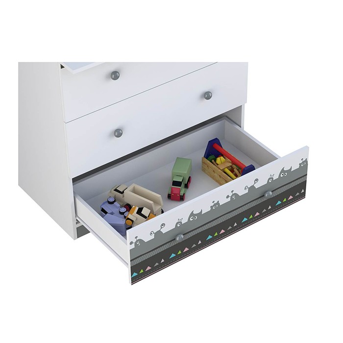 Комод детский Polini Basic «Монстрики», 3 выдвижных ящика, цвет белый/серый