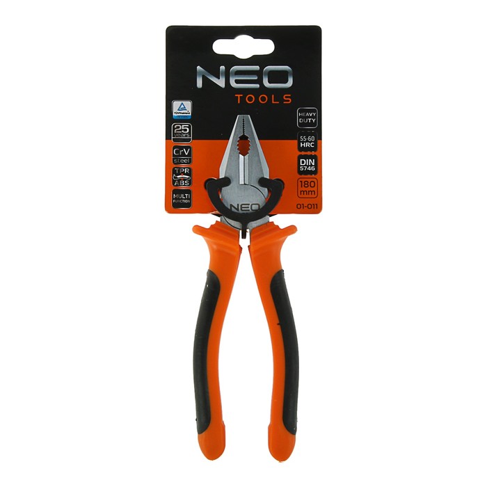 Плоскогубцы комбинированные, NEO, 180 мм, твердость режущих поверхностей 55-60 HRC