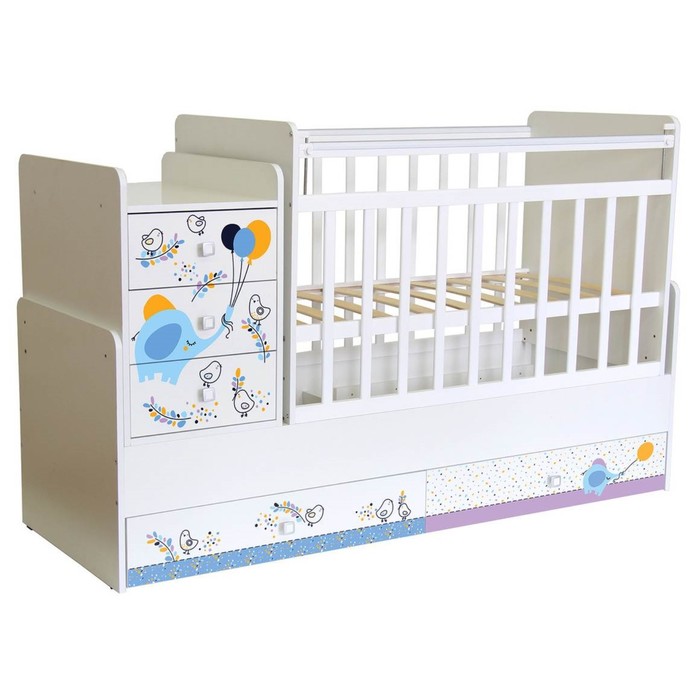 Детская кровать-трансформер «Фея 1100», цвет белый «Слоник на шаре»