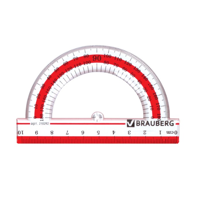Транспортир 10см 180° BRAUBERG "Сrystal", прозрачный 210292