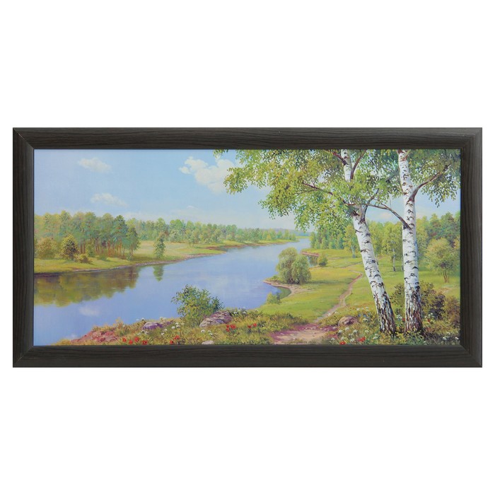 Картина "Две березы у реки" 38х75 см  МДФ рамка микс