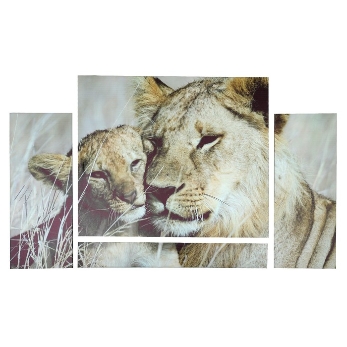 Модульная картина "Львица и львёнок" 60*100 см (2-20х49; 60х51; 6х60)