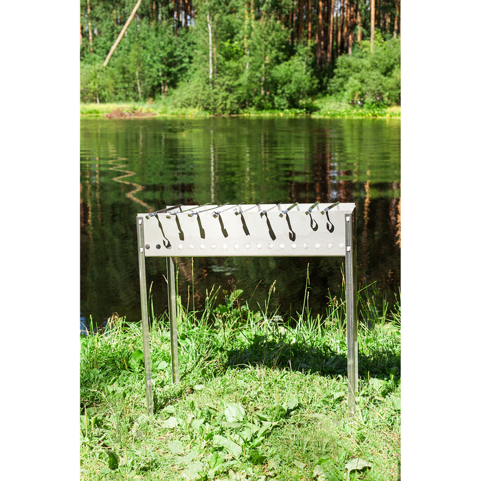 Мангал размер 700х300х70 нержавейка, 9 шампуров, толщина 1,5 мм