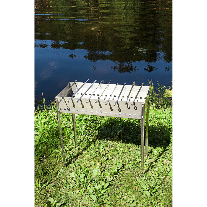 Мангал размер 700х300х70 нержавейка, 9 шампуров, толщина 1,5 мм