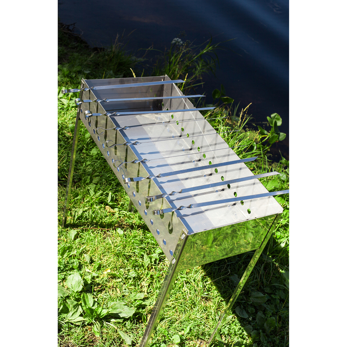 Мангал размер 700х300х70 нержавейка, 9 шампуров, толщина 1,5 мм