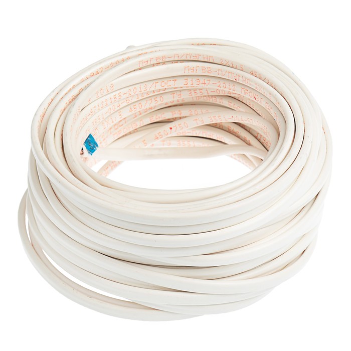 Провод "ПромЭл", ПуГВВ-П, 2 х 1.5 мм2, плоский, 20 м, белый
