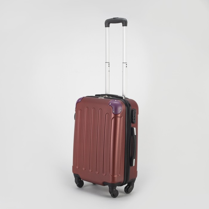 Чемодан малый на молнии 20", 1 отдел, 4 колеса, кодовый замок, цвет бордовый