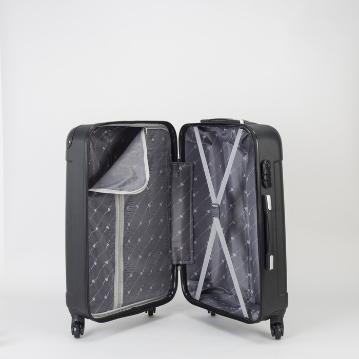 Чемодан средний "Гравитация" 24", отдел на молнии, 4 колеса, кодовый замок, цвет чёрный