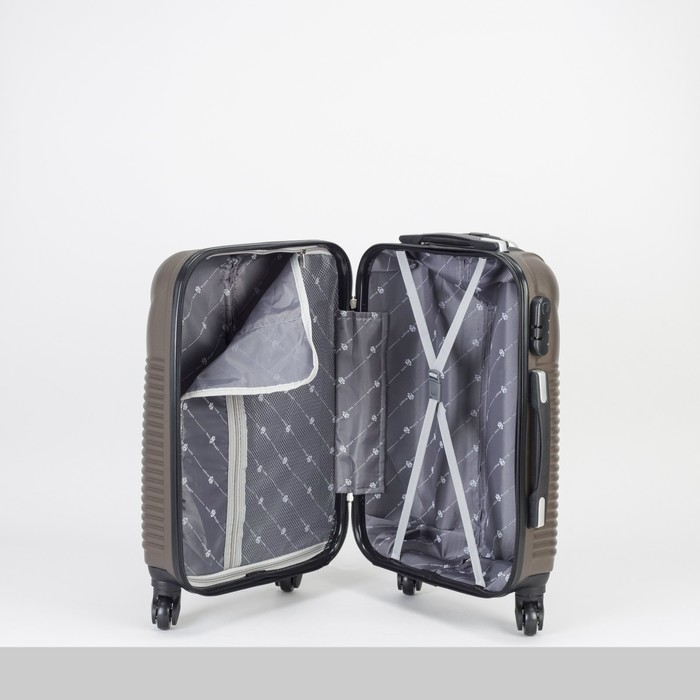 Чемодан малый на молнии 20", 1 отдел, 4 колеса, кодовый замок, цвет коричневый