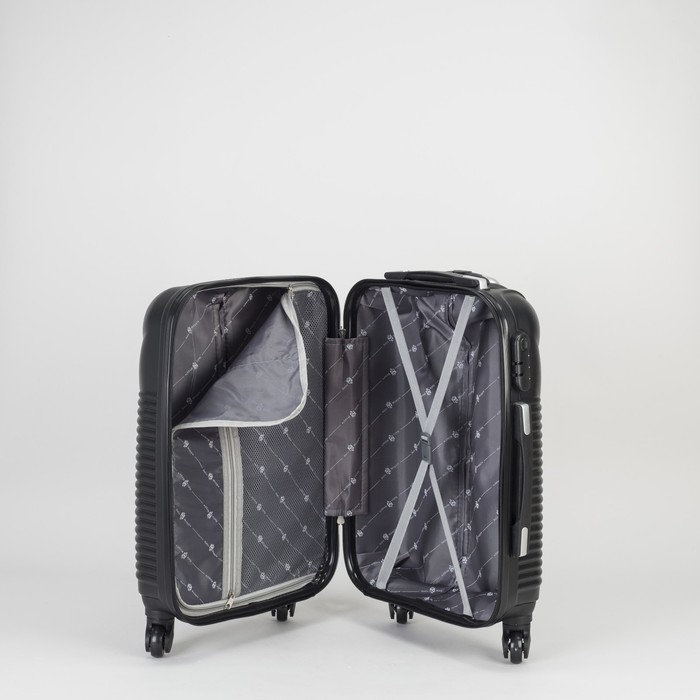 Чемодан малый на молнии 20", 1 отдел, 4 колеса, кодовый замок, цвет чёрный