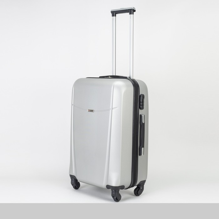 Чемодан средний на молнии 24", 1 отдел, 4 колеса, кодовый замок, цвет серебристый