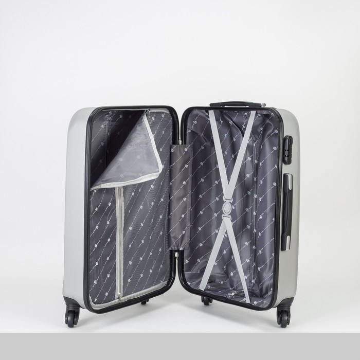 Чемодан средний на молнии 24", 1 отдел, 4 колеса, кодовый замок, цвет серебристый