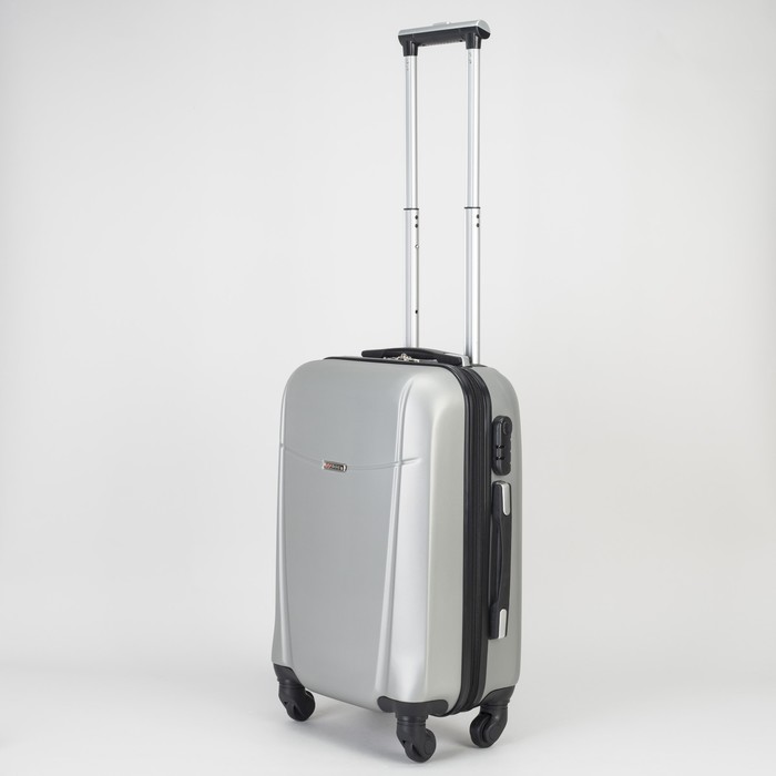 Чемодан малый на молнии 20", 1 отдел, 4 колеса, кодовый замок, цвет серебристый