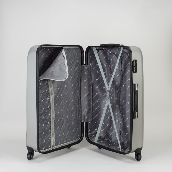 Чемодан большой на молнии 28", 1 отдел, 4 колеса, кодовый замок, цвет серебристый