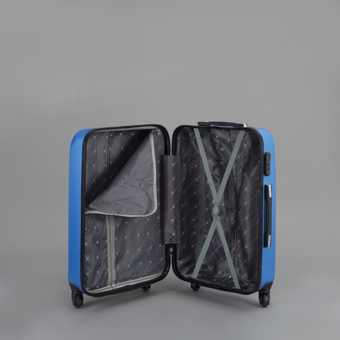 Чемодан средний на молнии 24", 1 отдел, 4 колеса, кодовый замок, цвет голубой