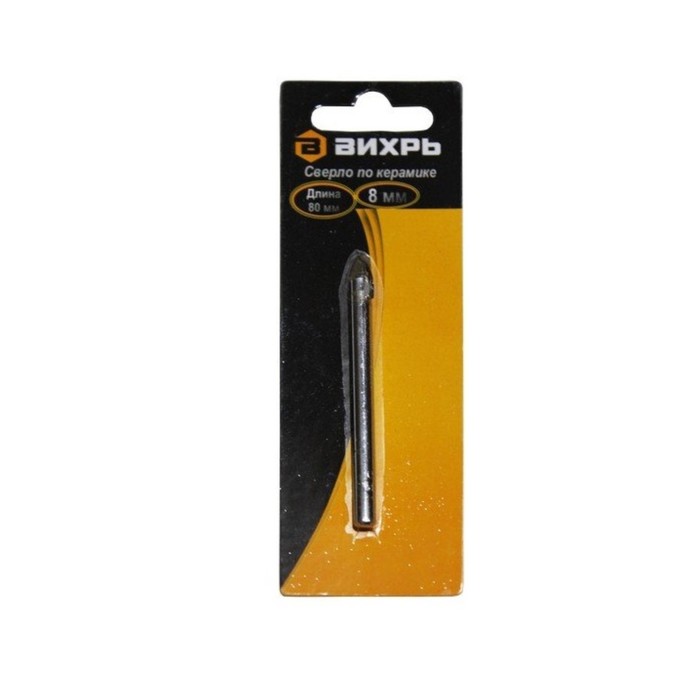 Сверло по керамике и стеклу "Вихрь" 73/10/6/14, 8 х 80 мм, цилиндрический хвостовик